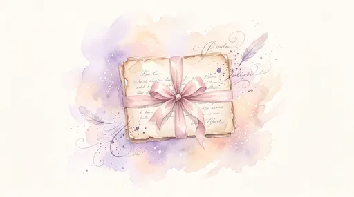 Watercolor Antique Letter With Pink Ribbon