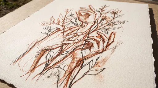 Botanical Hands Gesture Drawing on Paper