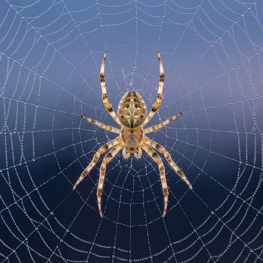 Orb Weaver Spider on Dewy Web