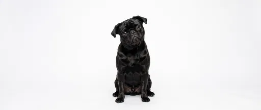 Black Pug Sitting on White Background