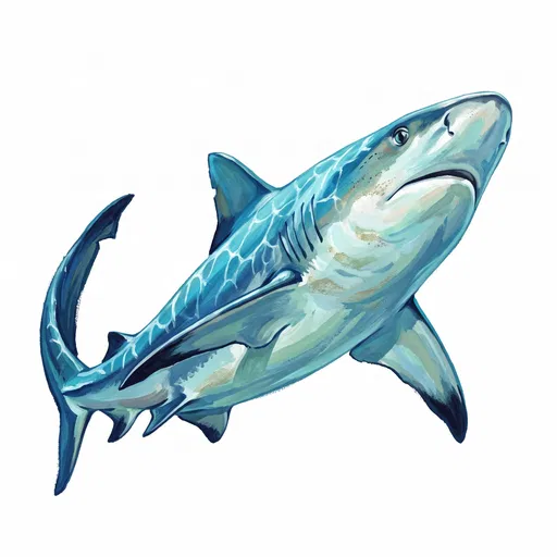 Gouache Blue Reef Shark Illustration