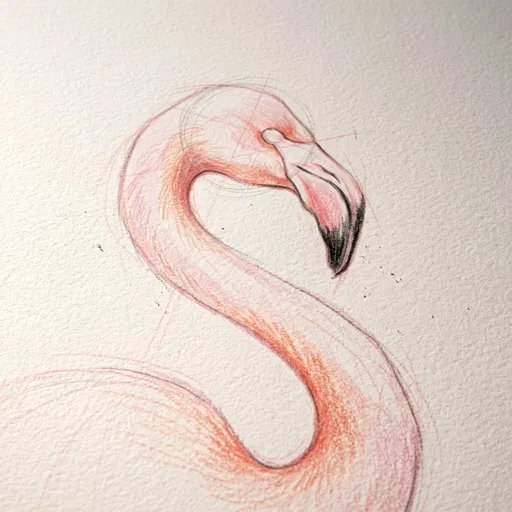 Colored Pencil Sketch of a Flamingo
