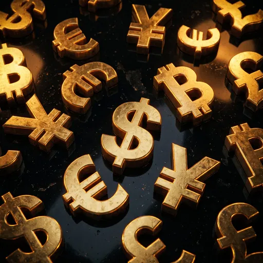 Gold Currency Symbols on Dark Surface