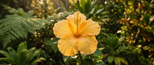 Yellow Hibiscus Flower with Water Droplets