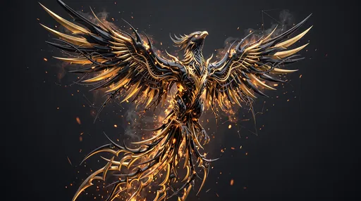 Metallic Gold and Obsidian Phoenix Rising