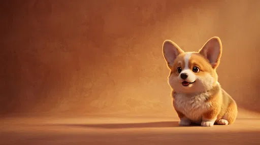 Stylized 3D Corgi Puppy on Warm Backdrop