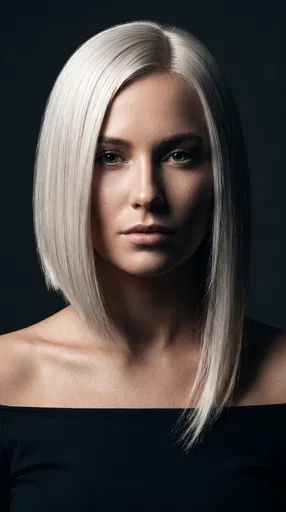 Woman With Platinum Blonde Asymmetrical Bob