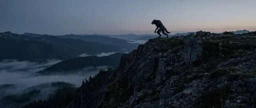 Werewolf Silhouette on Mountain Ridge at Twilight