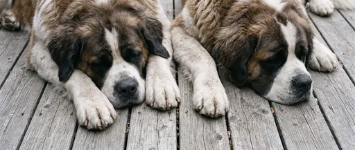 Two Saint Bernard Dogs Resting on Deck