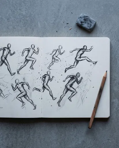 Sketchbook With Running Figure Drawings