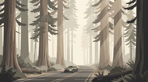 Vintage Car in Misty Redwood Forest
