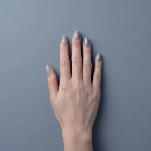Minimalist Celestial Greige and Pewter Nail Art