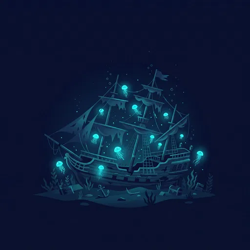 Sunken Pirate Shipwreck with Glowing Jellyfish