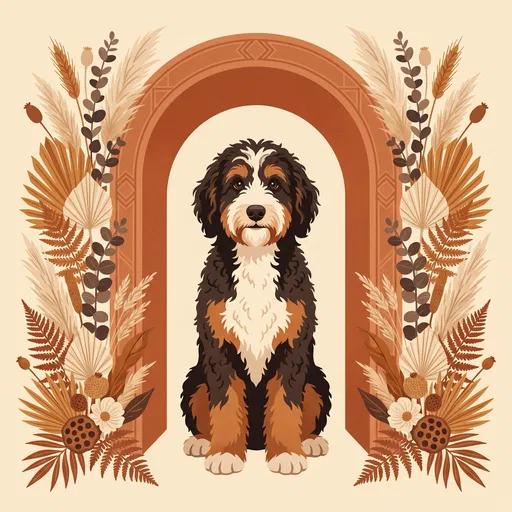 Bernedoodle Inside Terracotta Arch Illustration