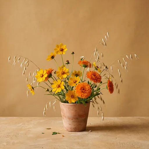 Wildflowers and Oats in Terracotta Pot