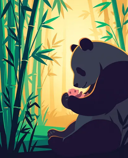 Mother Panda Holding Newborn in Bamboo Forest