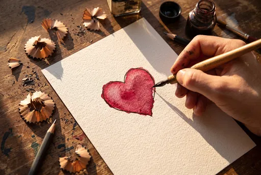 Artist Outlining Watercolor Heart on Paper