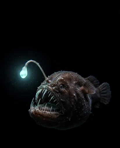 Bioluminescent Deep-Sea Anglerfish on Black Background