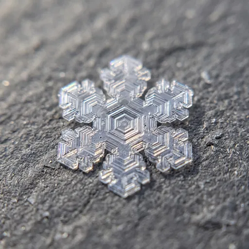 Macro Close-Up of Symmetrical Snowflake