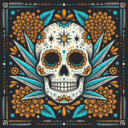 Symmetrical Mexican Calavera Skull Illustration