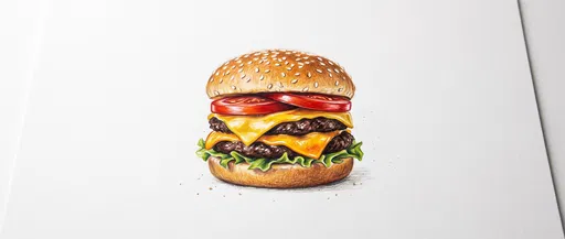 Colored Pencil Double Cheeseburger Illustration