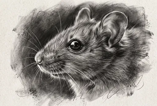 Detailed Charcoal Drawing of Mouse Profile