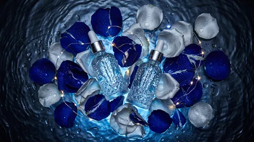 Crystal Dropper Bottles on Blue Rose Petals