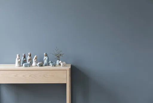 Minimalist Ceramic Nativity Set on Wooden Table