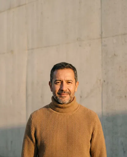 Middle-Aged Man in Camel Turtleneck