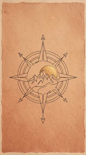 Minimalist Line Art Compass and Mountains