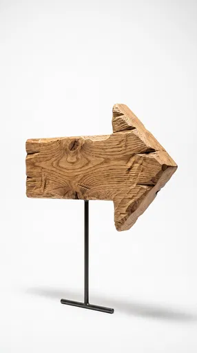Hand-Carved Wooden Arrow on Metal Stand