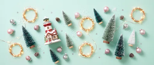 Pastel Mint Christmas Lighthouse Flat Lay