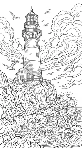 Coastal Lighthouse Coloring Page Illustration