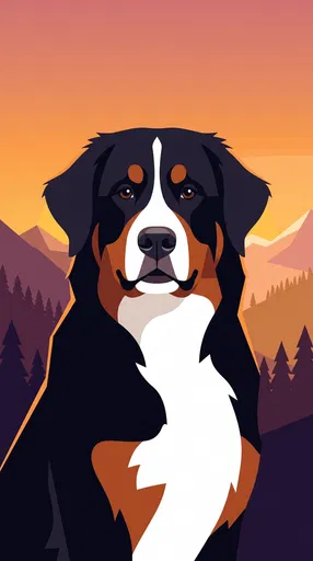 Bernese Mountain Dog Sunset Illustration