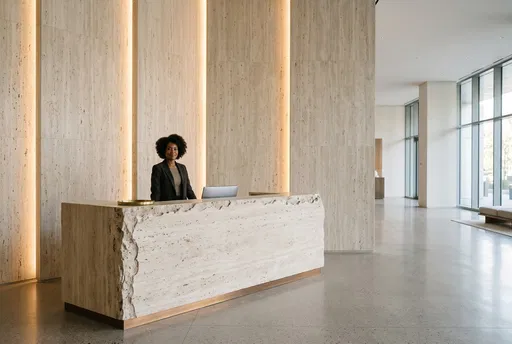 Modern Travertine Reception Desk in Lobby