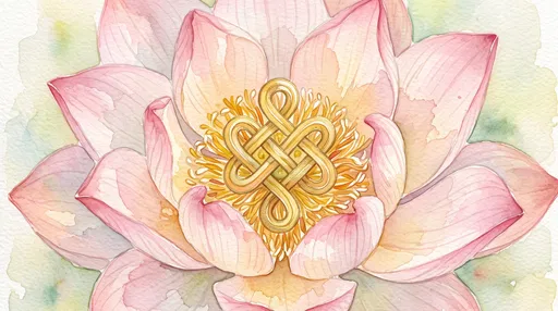 Watercolor Pink Lotus With Golden Knot
