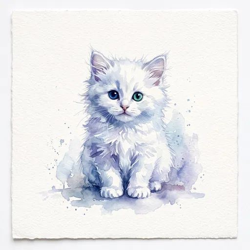 Watercolor White Kitten With Odd Eyes
