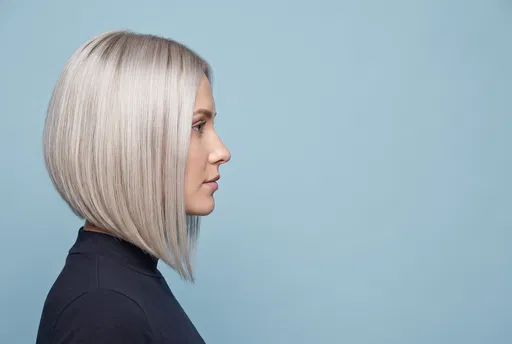 Woman with Platinum Blonde Bob Profile