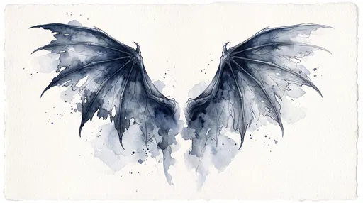 Indigo Watercolor Tattered Dragon Wings Illustration