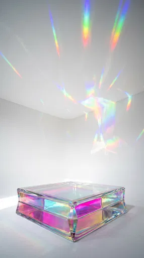 Iridescent Dichroic Glass Block With Rainbow Light