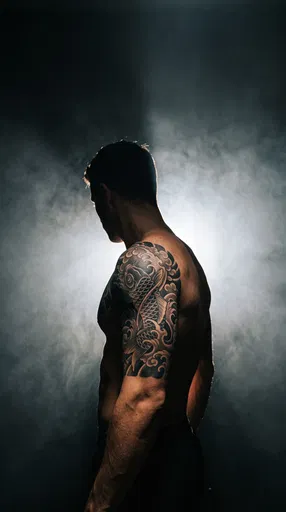 Backlit Man With Koi Fish Tattoo