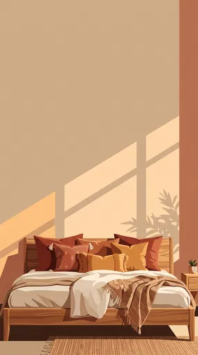 Warm Bohemian Bedroom Flat Illustration