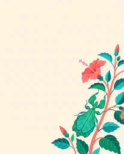 Leaf Insect on Hibiscus Stem Illustration