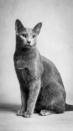 Monochrome Studio Portrait of Russian Blue Cat
