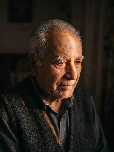 Elderly Man in Warm Sunset Light