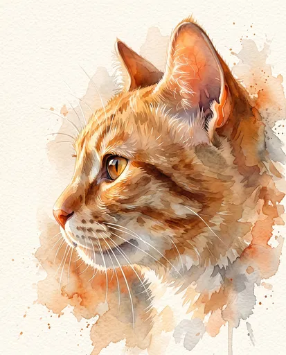 Watercolor Orange Tabby Cat Profile Illustration
