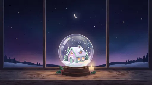 Snow Globe on Windowsill at Night