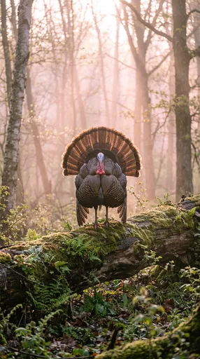 Wild Turkey on Mossy Forest Log
