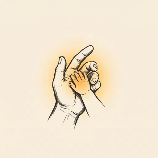 Illustration of Father Holding Baby Hand