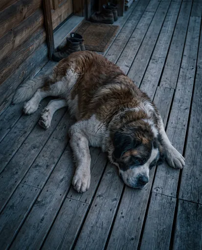 Saint Bernard Resting on Cabin Deck